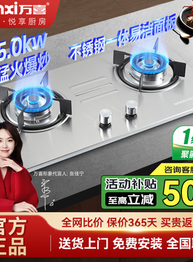 万喜JZT-758A1不锈钢燃气灶双灶家用嵌入式天然气液化气灶台式