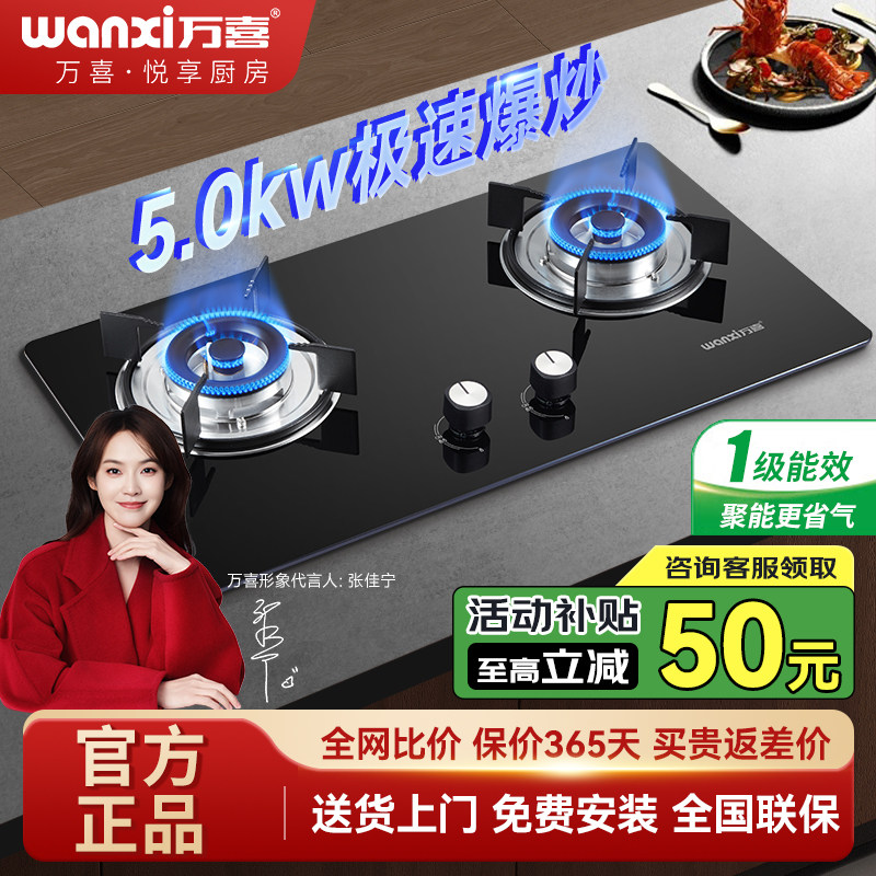 万喜燃气灶煤气灶JZT-758B3家用厨房大火力双灶大面板台式入