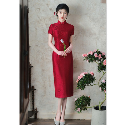 quality cheongsam chinese traditional qipao dress旗袍红蕾丝