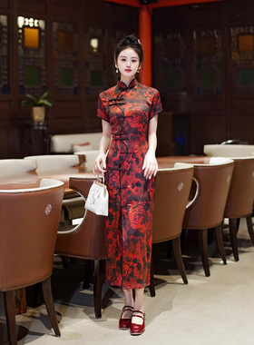 cheongsam qipao dress chipao2025春夏新款修身显瘦旗袍长裙