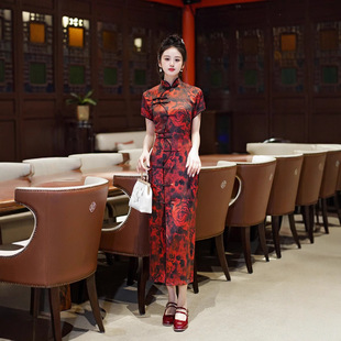 cheongsam qipao dress chipao2025春夏新款修身显瘦旗袍长裙