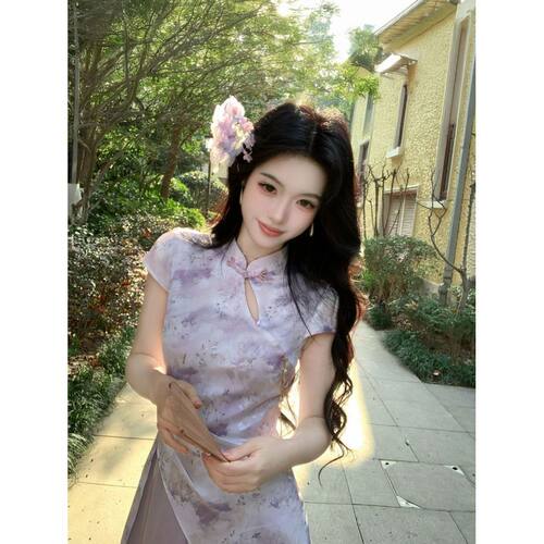 women qipao chinese dress cheongsam chipao新中式新款幻紫流云