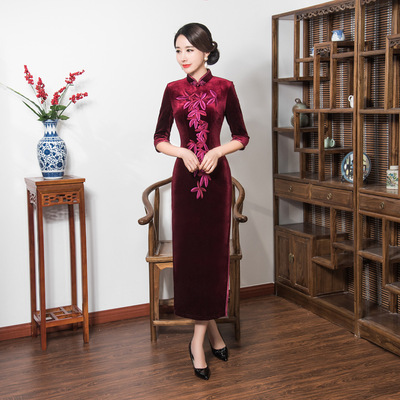 优雅国风长旗袍cheongsam qipao chinese style party dress