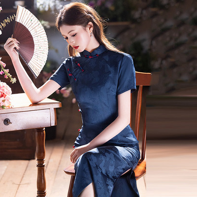 cheongsam chinese traditional qipao dress旗袍蓝色民国风中式