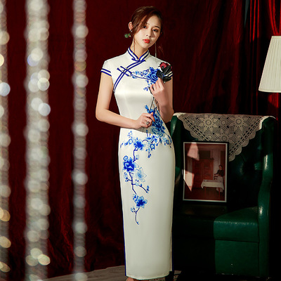 cheongsam chinese traditional qipao dress旗袍青花瓷双层长款