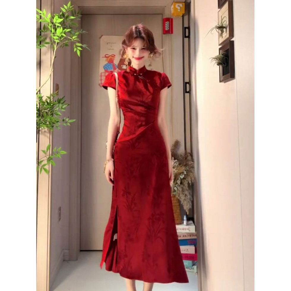 Women Qipao Chinese Dress Cheongsam Chipao新中式旗袍红色领证
