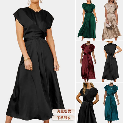 女裙women fashion dress sexy dresses vestidos热卖缎面无袖