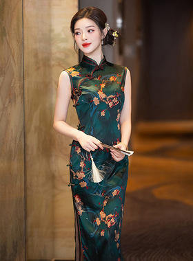cheongsam chinese traditional qipao dress旗袍绿色无袖国风