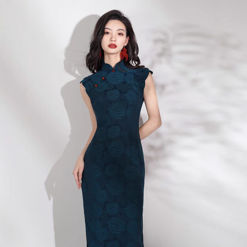 旗袍cheongsam qipao traditional chinese dress chipao蓝色复