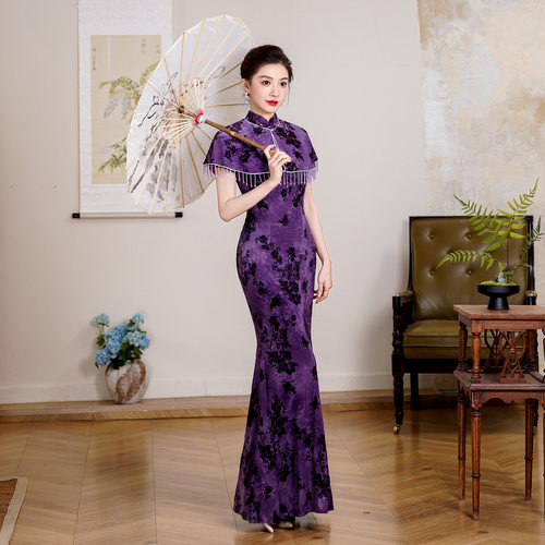 旗袍cheongsam qipao traditional chinese dress chipao植绒走秀