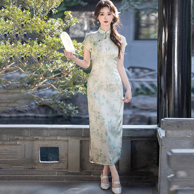 chinese dress cheongsam women qipao绿色旗袍薄款清新中国风