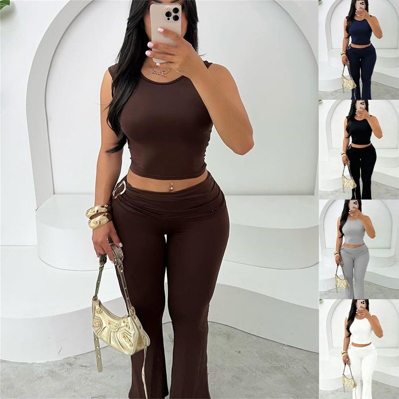 2026新款欧美女装露肚脐无袖上衣紧身Women Bodycon 2 Pieces Set