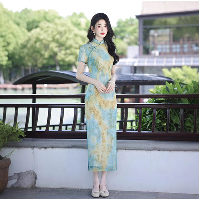Chinese Style Dress Qipao Women Elegant Cheongsams Satin