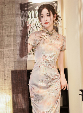 cheongsam long qipao dress chipao2025夏秋新款旗袍少女长裙