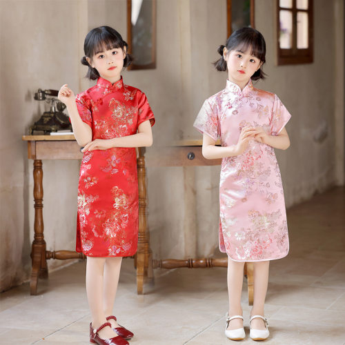 Girl cheongsam traditional dress新款夏季儿童旗袍复古洋气公主
