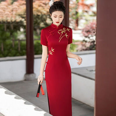 chinese traditional dress cheongsam qipao chipao刺绣红色国风