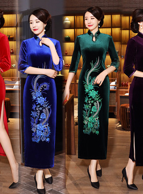 旗袍cheongsam qipao chinese dress chipao新款金丝绒复古改良