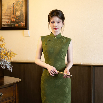 women qipao chinese dress cheongsam chipao绿色淑女范新中式