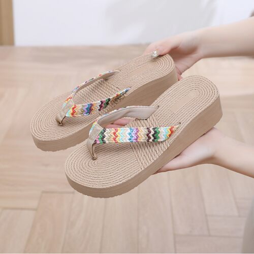 sandals women slippers slides flip flops新款仿麻绳旅游麻底