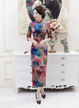 长旗袍long qipao women elegant cheongsams satin vestidos