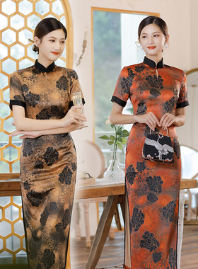 cheongsam long qipao dress chipao2025夏秋新款旗袍长裙绸缎