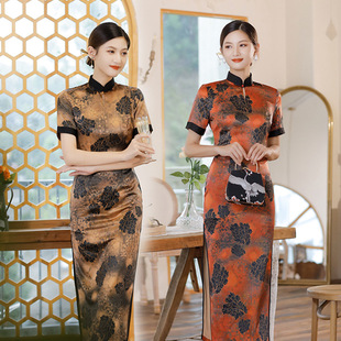 cheongsam long qipao dress chipao2025夏秋新款旗袍长裙绸缎