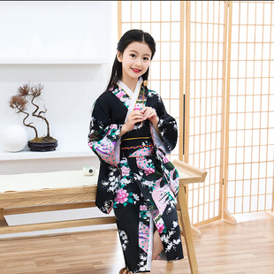 Girl kid kimono robe flower print children dress女童和服2025