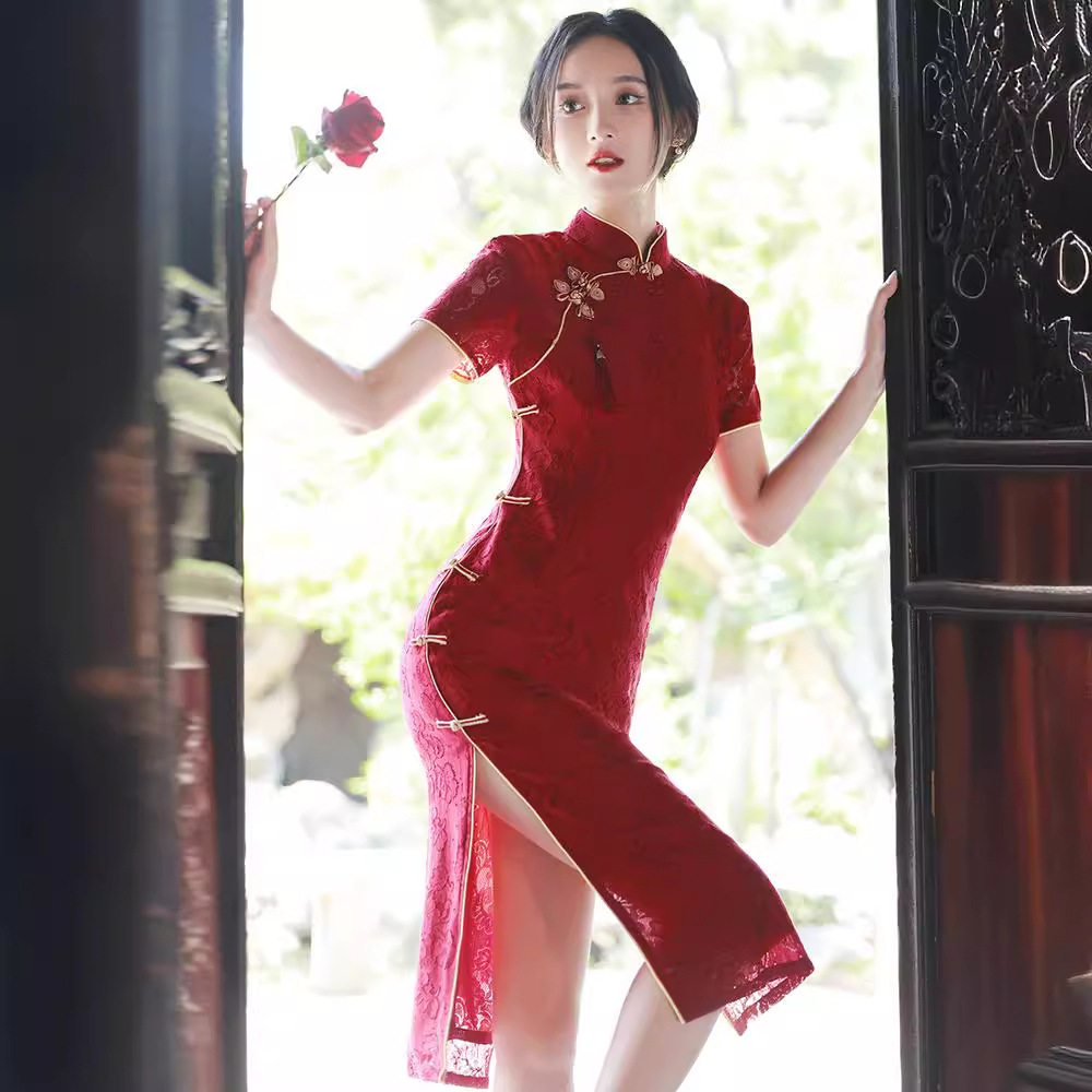 chinese traditional dress cheongsam qipao chipao红色旗袍新款