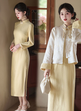 cheongsam chinese traditional qipao dress旗袍黄色国风新中式