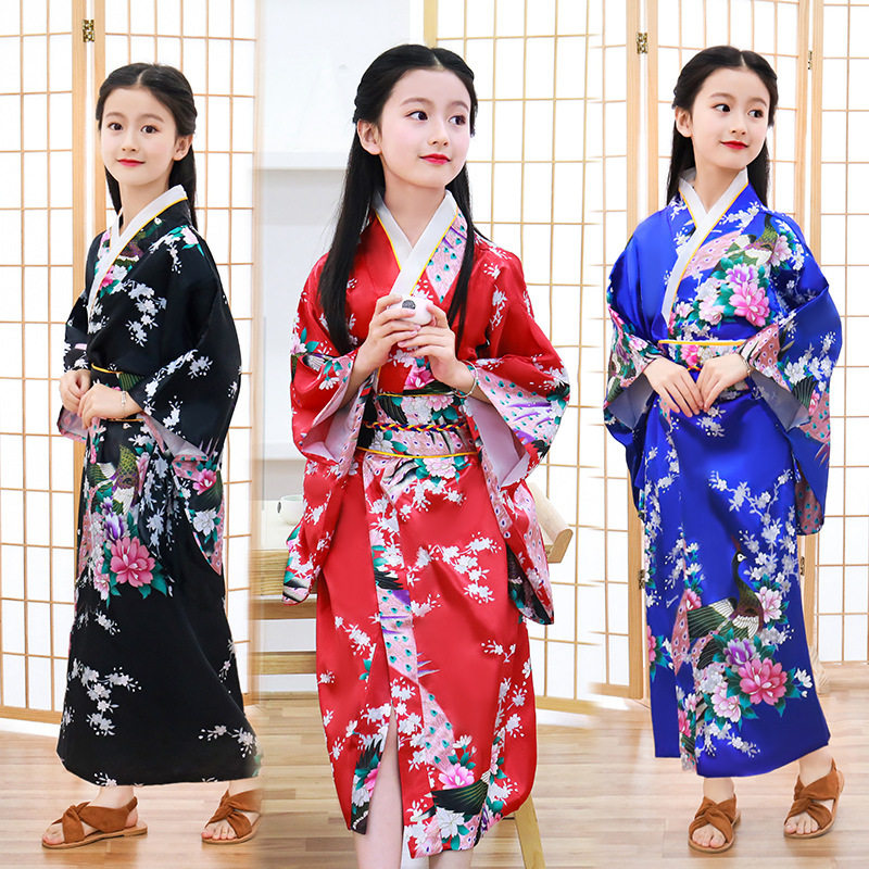 新款儿童和服日式浴袍女孩裙表演服蝴蝶结汗蒸服 children kimono