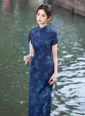 cheongsam chinese traditional qipao dress旗袍蓝色中式国风
