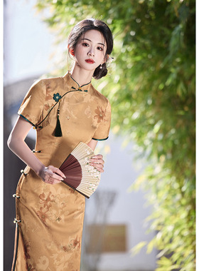 qipao cheongsam women chinese dress改良黄色旗袍新款轻款少女
