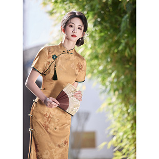 轻款 qipao 少女 dress改良黄色旗袍新款 chinese cheongsam women