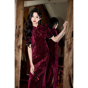 韩国绒旗袍连衣裙短袖 qipao dress新款 chinese cheongsam women