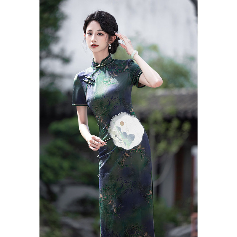 qipao cheongsam women chinese dress新款双层长款旗袍轻款中