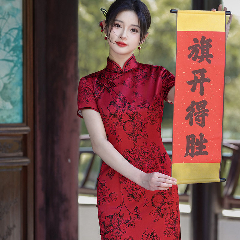 Qipao Chinese Dress Chipao2025夏季新款旗袍时尚红色国风少女
