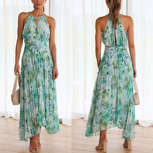 women dress new dresses vestidos robe独立站女装挂脖无袖v领大