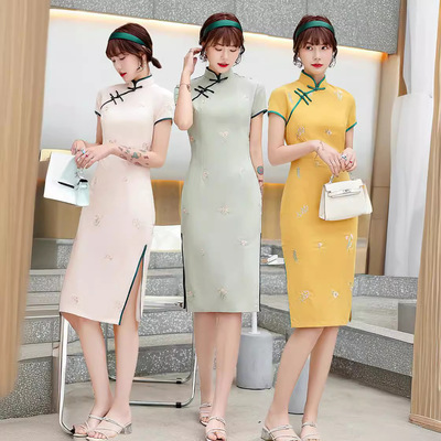 Chinese Style Dress Qipao Women Elegant Cheongsams Short