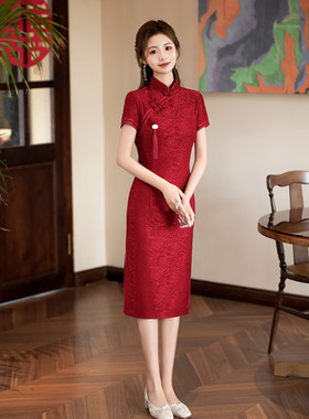 quality cheongsam chinese traditional qipao dress旗袍红蕾丝