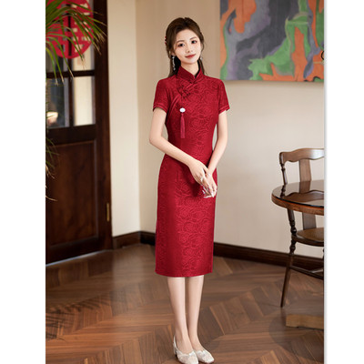 quality cheongsam chinese traditional qipao dress旗袍红蕾丝