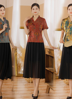 Qipao Tops Chinese Chipao 2025新款夏秋女上衣短款改良绸缎半身