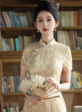 cheongsam chinese qipao dress旗袍黄色送考飞黄腾达旗袍新款