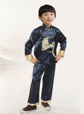 Boy's Chinese Tang Suit Traditional Embroidery Dragon Hanfu