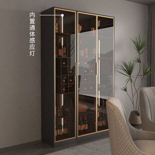 酒柜客厅柜靠墙轻奢玻璃门智能灯带餐边柜高柜酒水展示柜