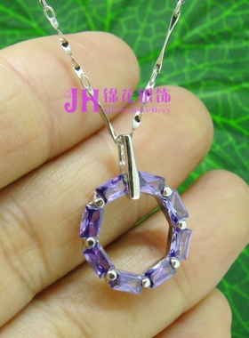 圆环紫水晶吊坠女纯银吊坠项链锁骨链红色水晶银饰品小水车风水轮
