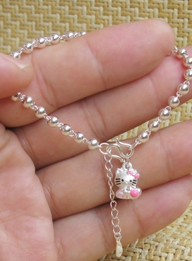 kitty小圆珠纯银手链女999足银手链银珠子白银佛珠手链银饰品首饰