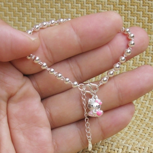 kitty小圆珠纯银手链女999足银手链银珠子白银佛珠手链银饰品首饰