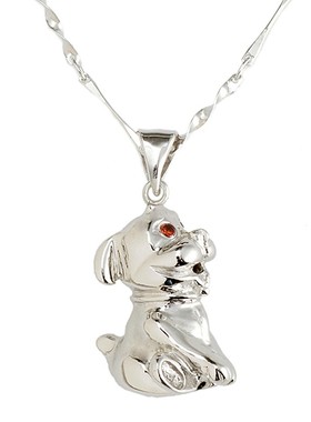 小狗十二生肖纯银吊坠女999足银吊坠12属相项链锁骨链坠子银饰品