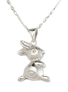 小兔子纯银吊坠女999足银十二生肖吊坠纯银属相项链锁骨链子银饰