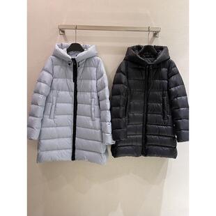 韩系女中长款A字型保暖连帽羽绒服外套